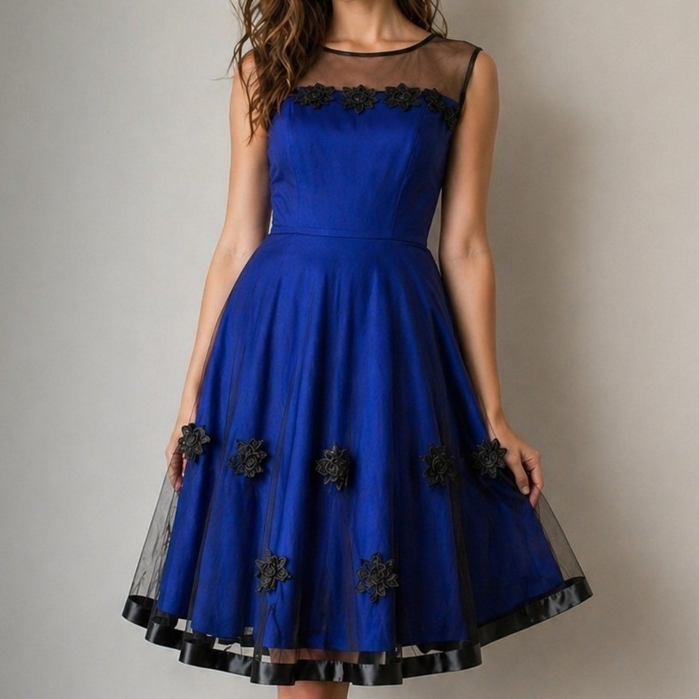 Royal Blue Mesh Dress Goth Glam‎ Coquette Dark Fairy Whimsigoth